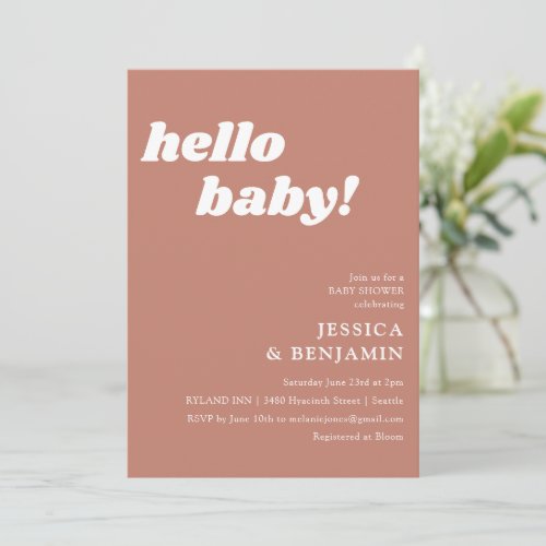 Cute Simple Terracotta Hello Baby Shower  Invitation