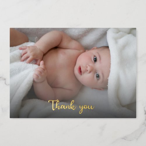 Cute Simple Thank You New Baby Shower Custom Photo Foil Invitation