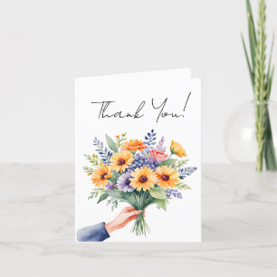 Cute simple thank you watercolor bunch of flowers card