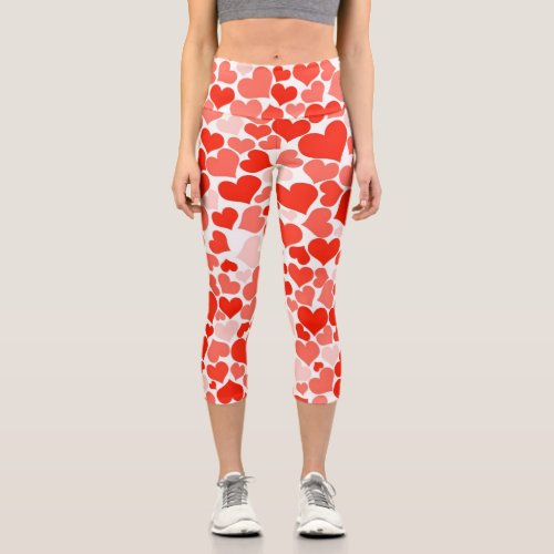 Cute Simple Trendy Valentine Red Heart Pattern Capri Leggings