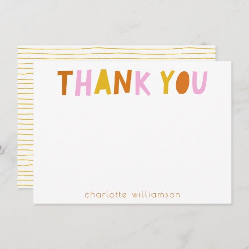 Cute Simple Typography in Pink Personalized Thank You Card