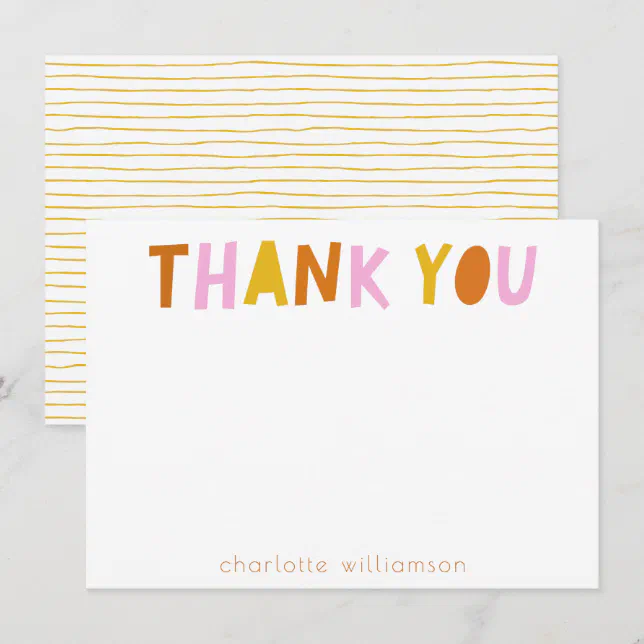 Cute Simple Typography in Pink Personalized Thank You Card | Zazzle