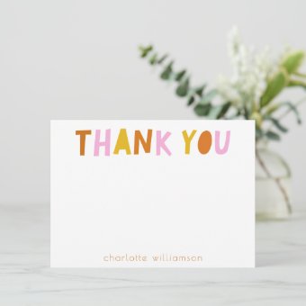 Cute Simple Typography in Pink Personalized Thank You Card | Zazzle
