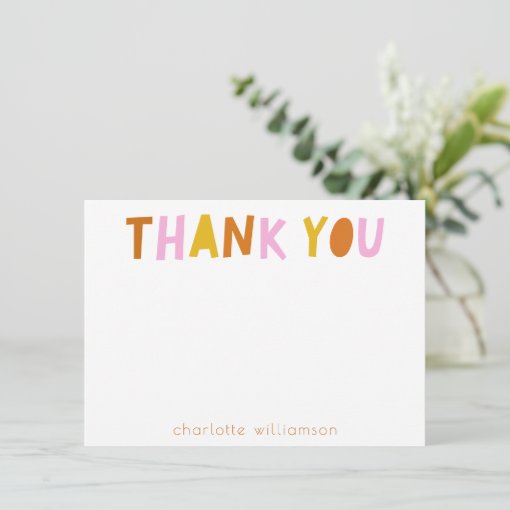 Cute Simple Typography in Pink Personalized Thank You Card | Zazzle