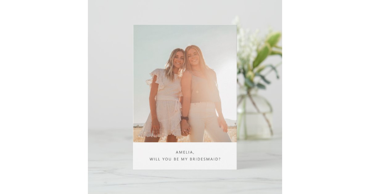 Cute Simple Typography Photo Bridesmaid Proposal Note Card | Zazzle
