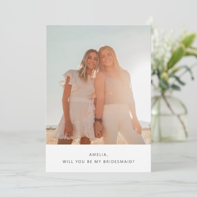 Cute Simple Typography Photo Bridesmaid Proposal Note Card (Standing Front)