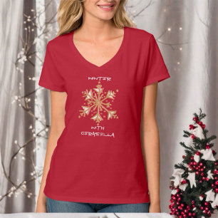 Cute simple typography winter snowflake red gold T-Shirt