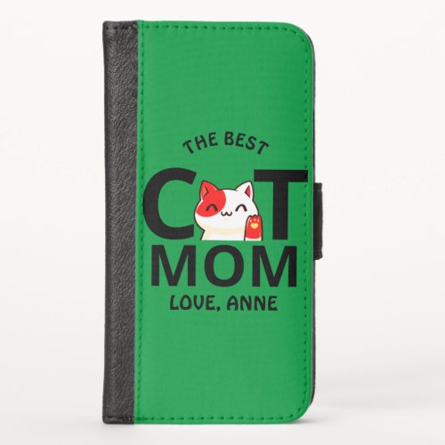  cute simple Valentines day cat mom personalize iPhone XS Wallet Case