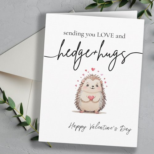 Cute  Simple Watercolor Hedgehog Valentines Day Card