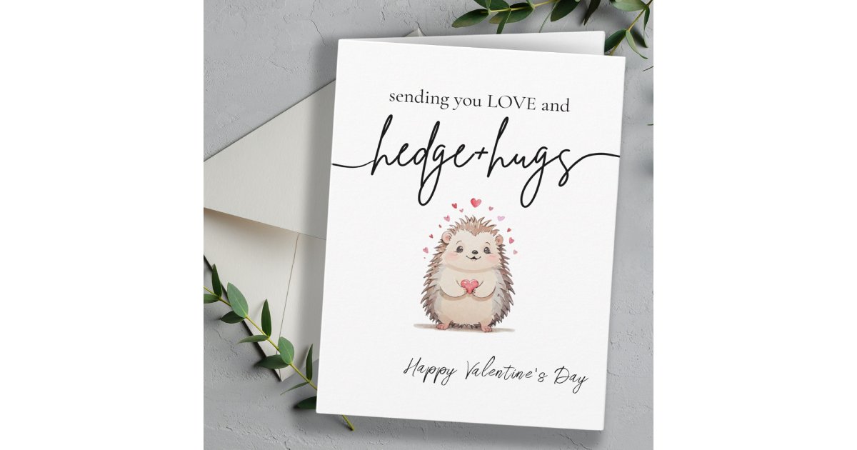 Cute & Simple Watercolor Hedgehog Valentine's Day Card | Zazzle