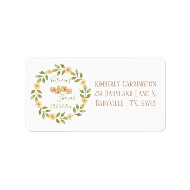 Cute Simple Watercolor Wreath Baby Shower  Label (Front)