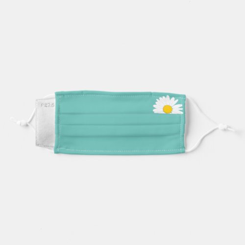 Cute simple White Daisy Flower on Light Teal blue Adult Cloth Face Mask