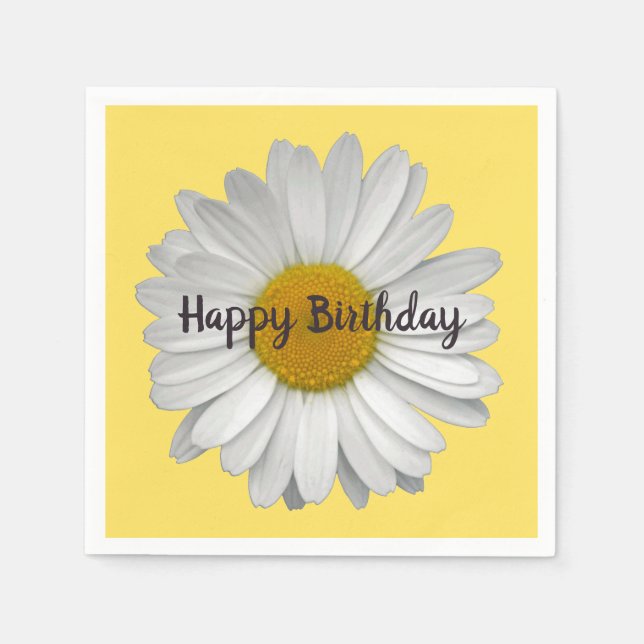 Cute Simple White Daisy Flower on Yellow Napkins (Front)