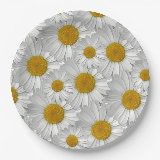 Cute Simple White Daisy Flower Pattern  Paper Plates (Front)
