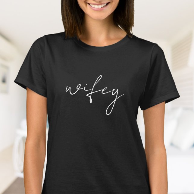 Cute Simple Wifey | White Script, black T-Shirt (Creator Uploaded)