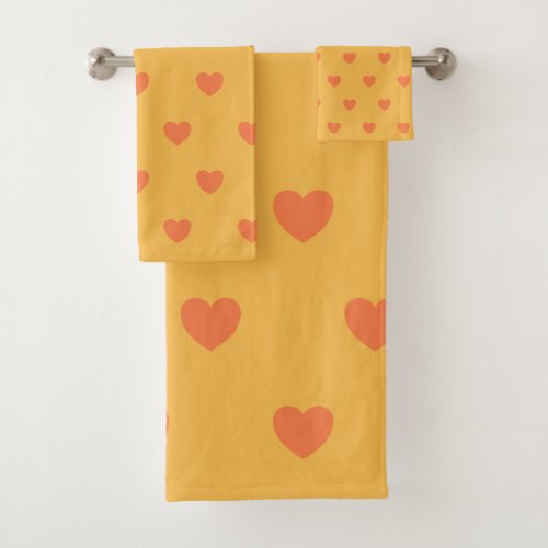 Cute Simple Yellow and Orange Heart Pattern Bath Towel Set