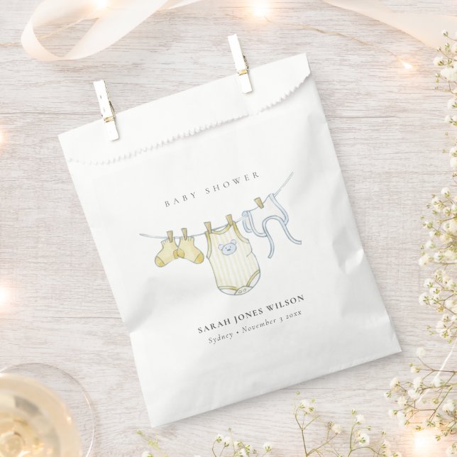 Cute Simple Yellow Baby Clothesline Baby Shower Favor Bag (Clipped)
