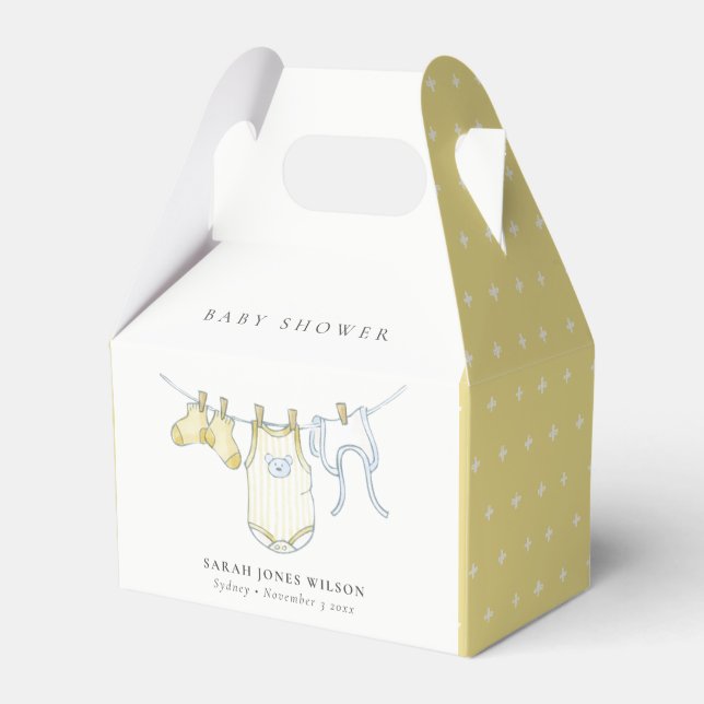 Cute Simple Yellow Baby Clothesline Baby Shower Favor Boxes (Front Side)