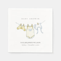 Cute Simple Yellow Baby Clothesline Baby Shower Napkins