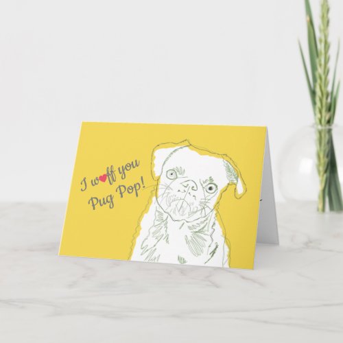 Cute Simple Yellow Grey Dog Pug Pop Fathers Day Card