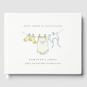 Cute Simple Yellow Neutral Clothesline Baby Shower Guest Book