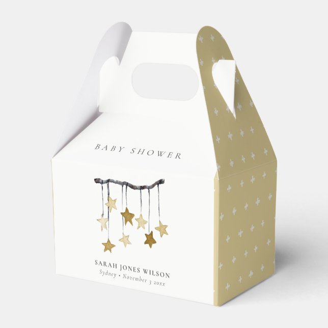 Cute Simple Yellow Neutral Star Mobile Baby Shower Favor Boxes (Front Side)