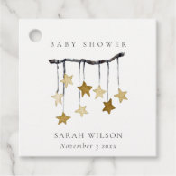 Cute Simple Yellow Neutral Star Mobile Baby Shower Favor Tags