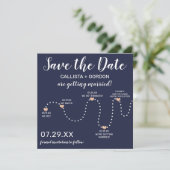 Cute SimpleGold Navy Blue Timeline Wedding Save The Date (Standing Front)