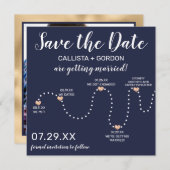 Cute SimpleGold Navy Blue Timeline Wedding Save The Date (Front/Back)