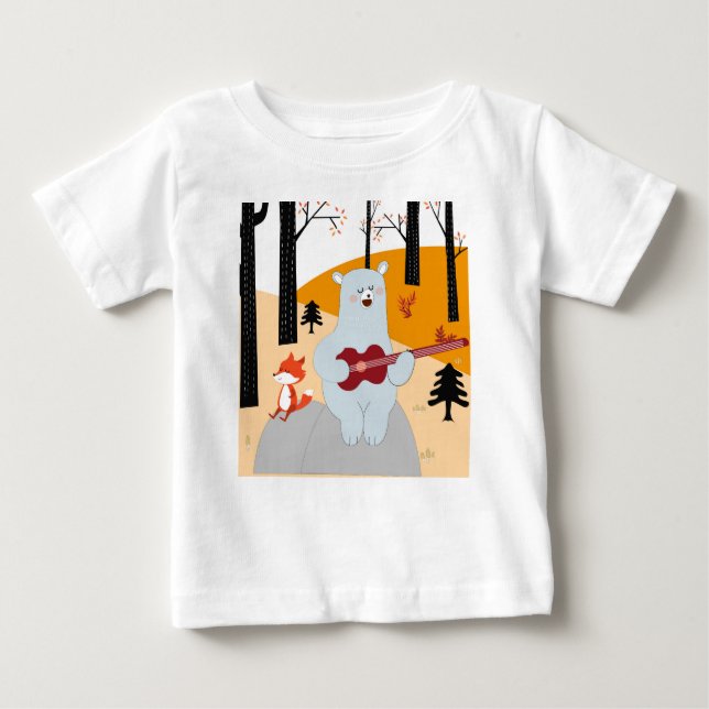 Cute sing a summer song fox wolf and teddy bear baby T-Shirt (Front)