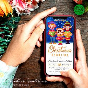 Cute Singers Digital Christmas Caroling Invitation