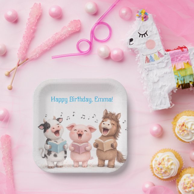 Cute Singing Animals - Cow Pig Pony Paper Plates (Party)