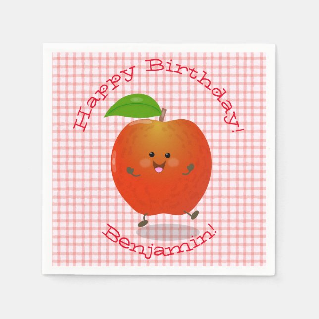 Cute singing apple kawaii cartoon illustration napkins (Front)