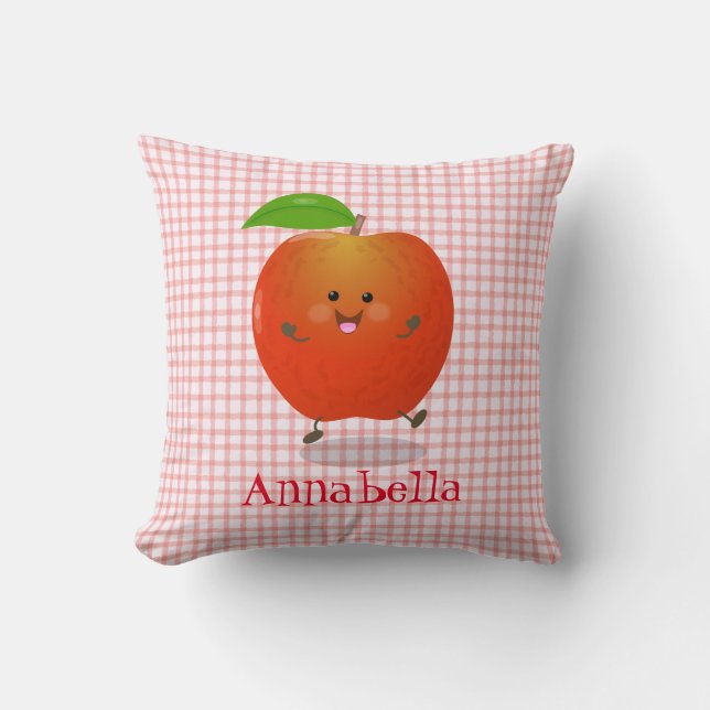 Cute singing apple kawaii cartoon illustration throw pillow (Front)