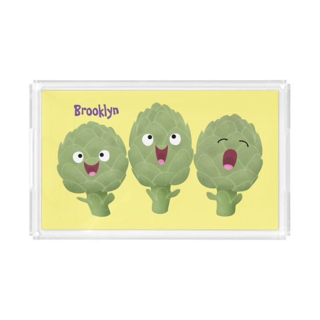 Cute singing artichokes vegetable cartoon acrylic tray (Front)