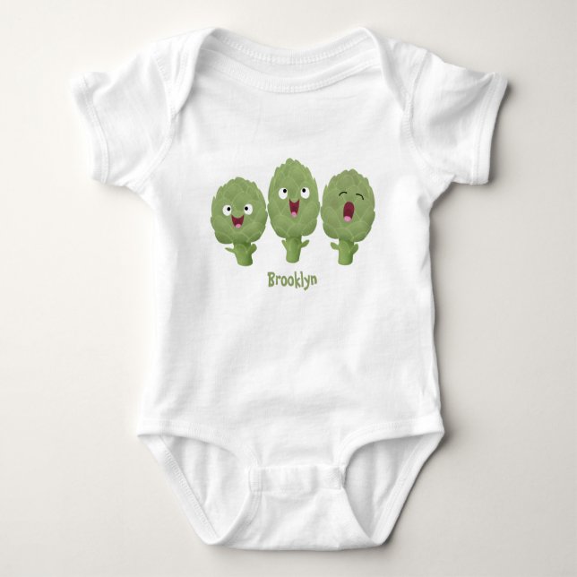 Cute singing artichokes vegetable cartoon baby bodysuit (Front)