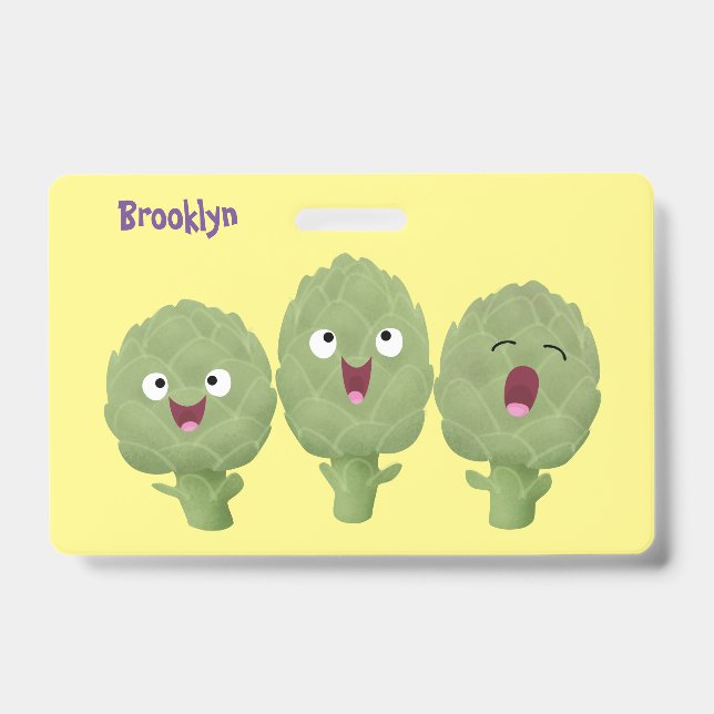 Cute singing artichokes vegetable cartoon badge (Front)
