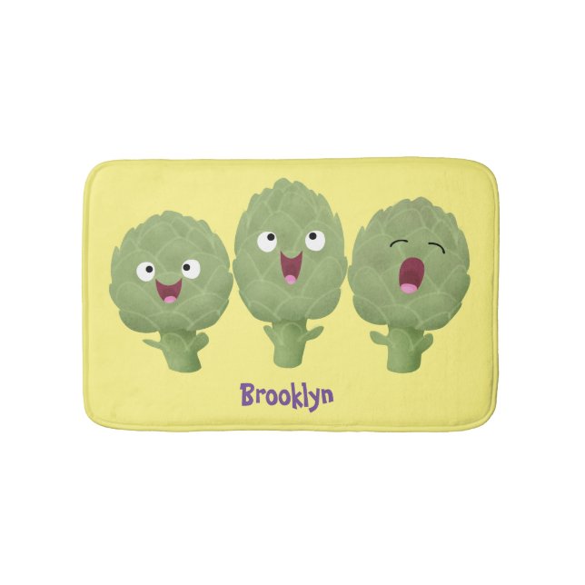 Cute singing artichokes vegetable cartoon  bath mat (Front)