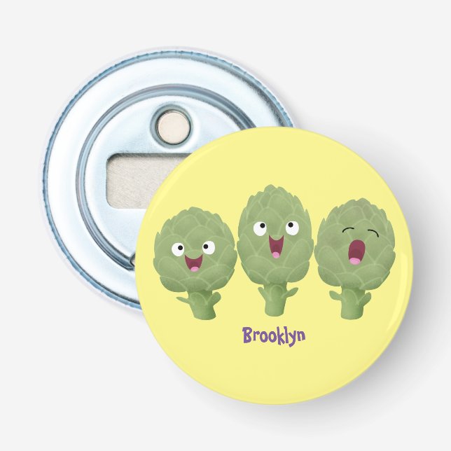 Cute singing artichokes vegetable cartoon  bottle opener (Front)
