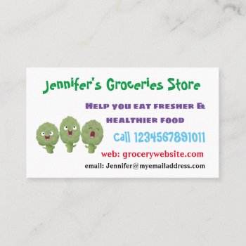 Cute Singing Artichokes Vegetable Cartoon Business Card by thefrogfactory at Zazzle