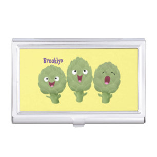 Cute singing artichokes vegetable cartoon business card case