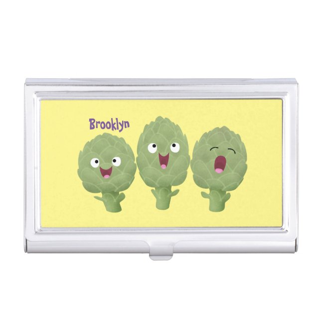 Cute singing artichokes vegetable cartoon business card case (Front)