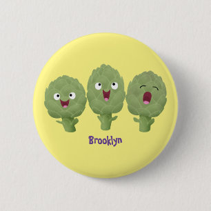 Cute singing artichokes vegetable cartoon button