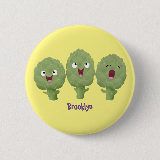 Cute singing artichokes vegetable cartoon button (Front)