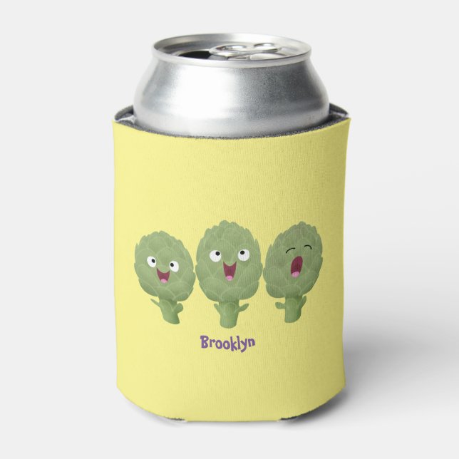 Cute singing artichokes vegetable cartoon can cooler (Can Front)