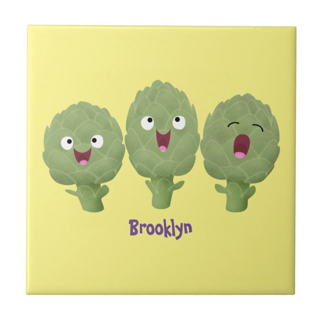 Cute singing artichokes vegetable cartoon ceramic tile (Front)