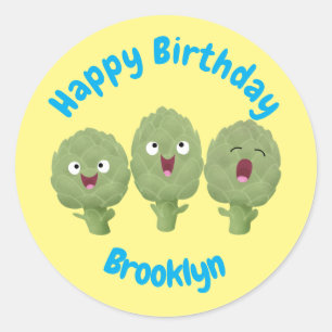 Cute singing artichokes vegetable cartoon classic round sticker