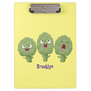 Cute singing artichokes vegetable cartoon clipboard