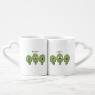 Cute singing artichokes vegetable cartoon coffee mug set