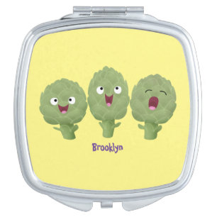 Cute singing artichokes vegetable cartoon compact mirror